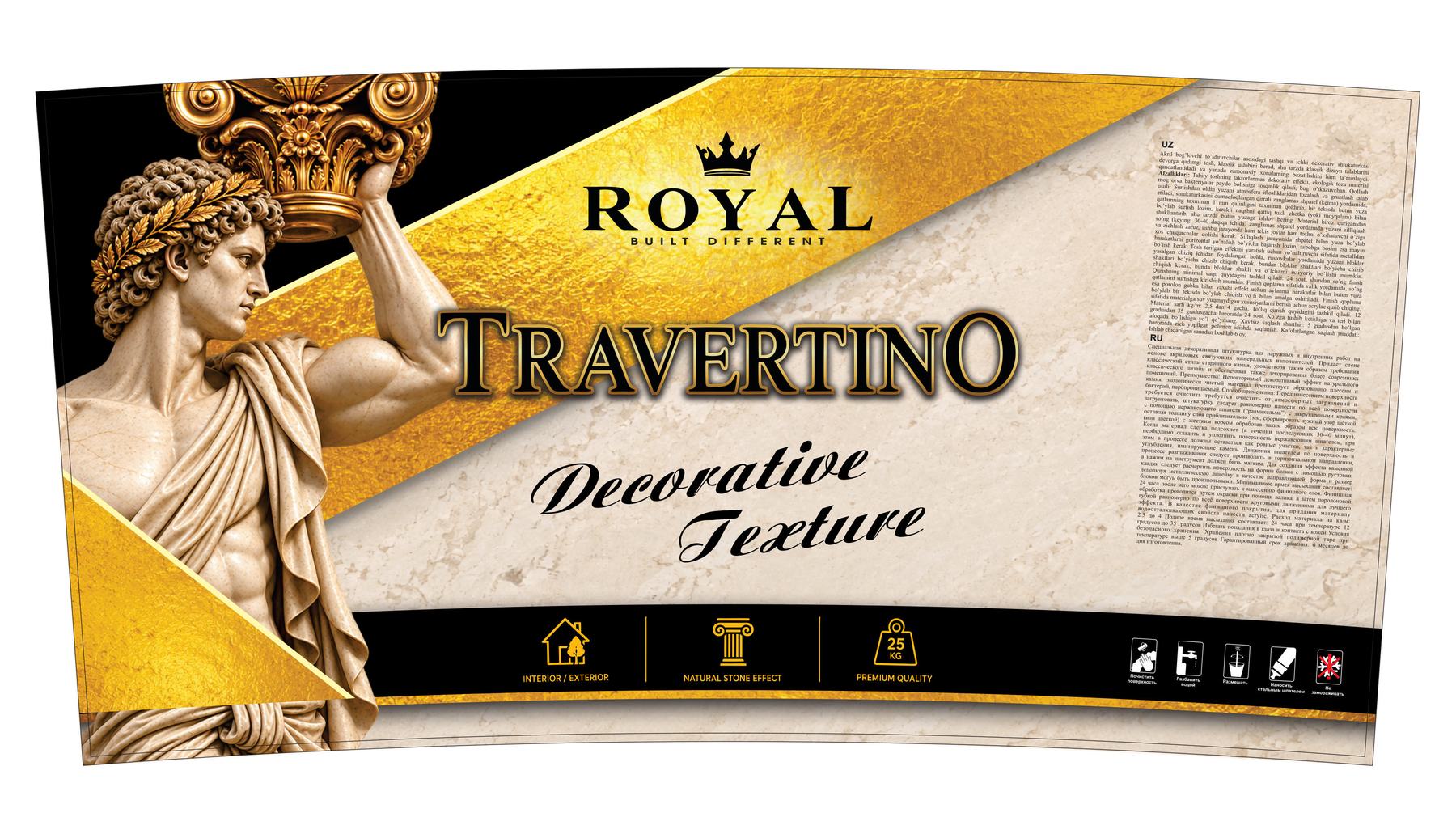 Royal Travertino dekorativ tekstura qadog'i